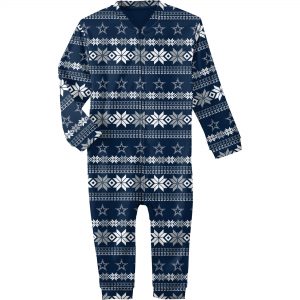 Infant Dallas Cowboys Navy Holiday Full-Zip Pajamas